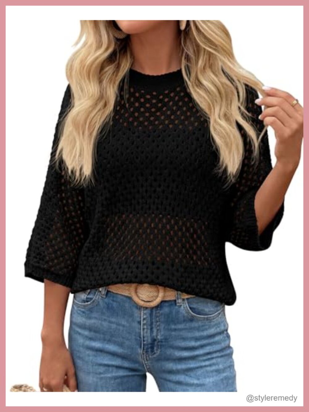 Crochet Top Womens Short Sleeve Cotton Beach Sweater Pullover